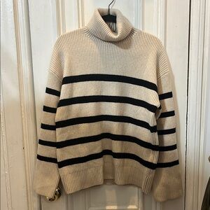 Zara Cream and Black Striped Turtleneck Sweater